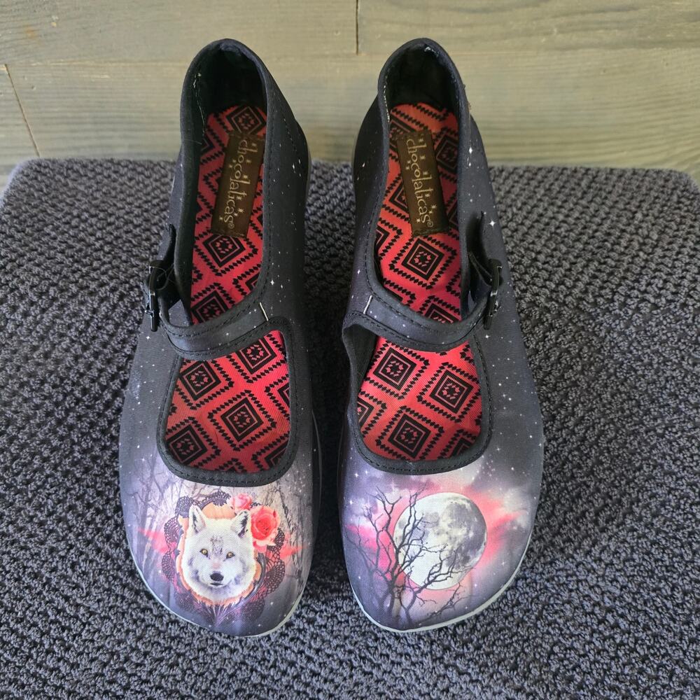 Hot Chocolate Design Women’s Mary Jane Flats Wolf Moon Galaxy Print Size 37 EU